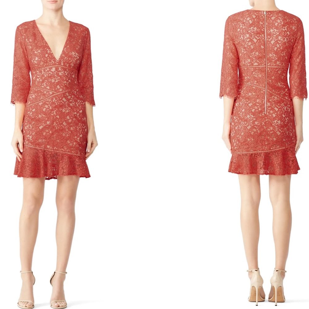 RTR Stylestalker‎ Ari Red Lace V Neck Half Sleeve Sheath Mini Dress Sz M